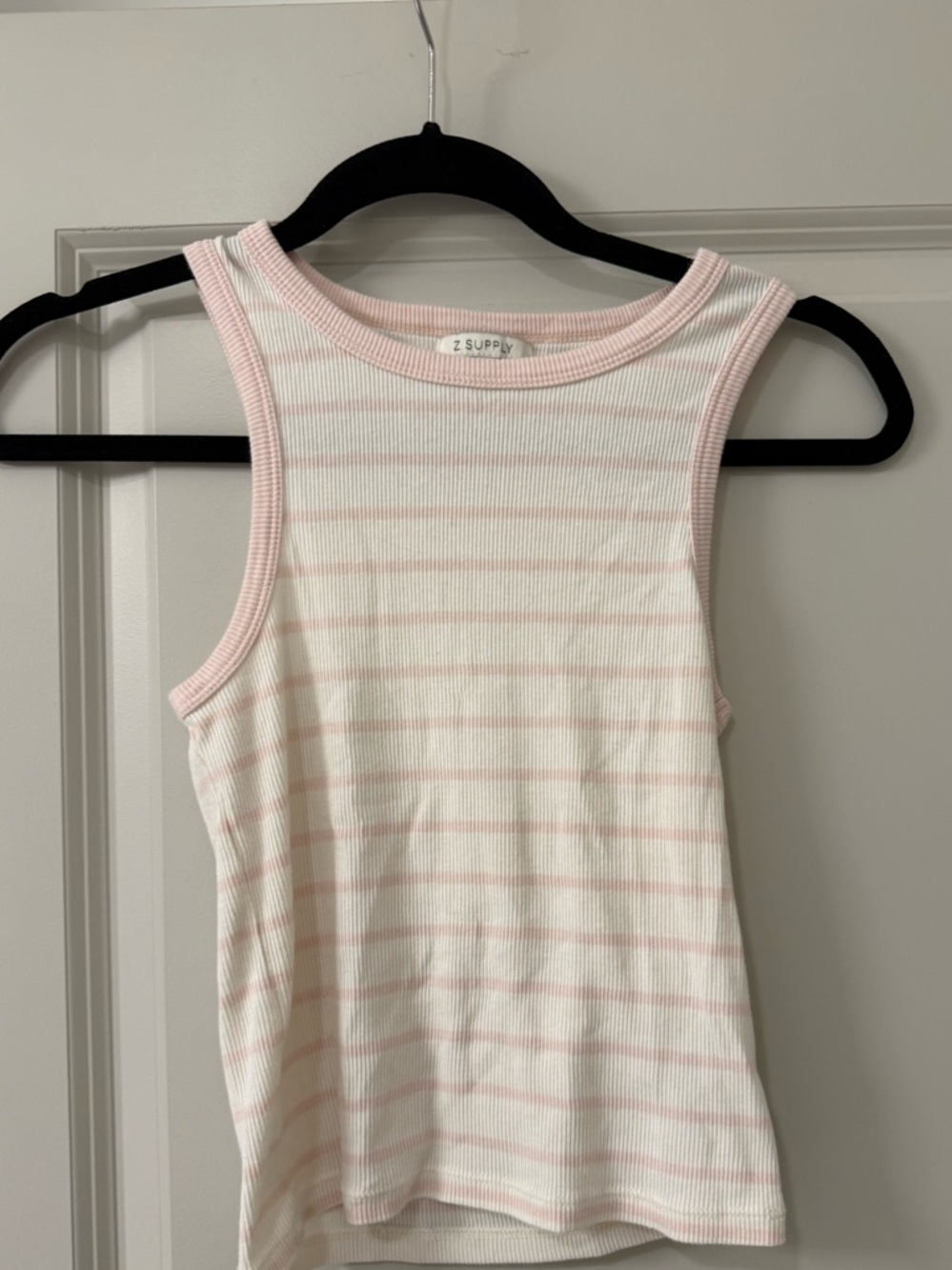 Z Supply Pale Pink & White Ribbed Tank Top